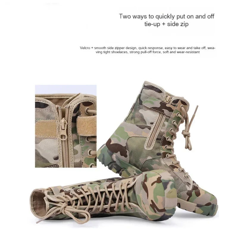 Impermeable Hombres Botas Con Cordones Botas Al Aire Libre Botas Transpirable Lona Camuflaje Táctico Combat Desert Zapatos De Tobillo D139