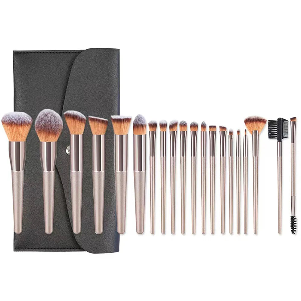 Kit de 24 Brochas de Maquillaje Profesionales para Base, Sombras y Polvo con Estuche