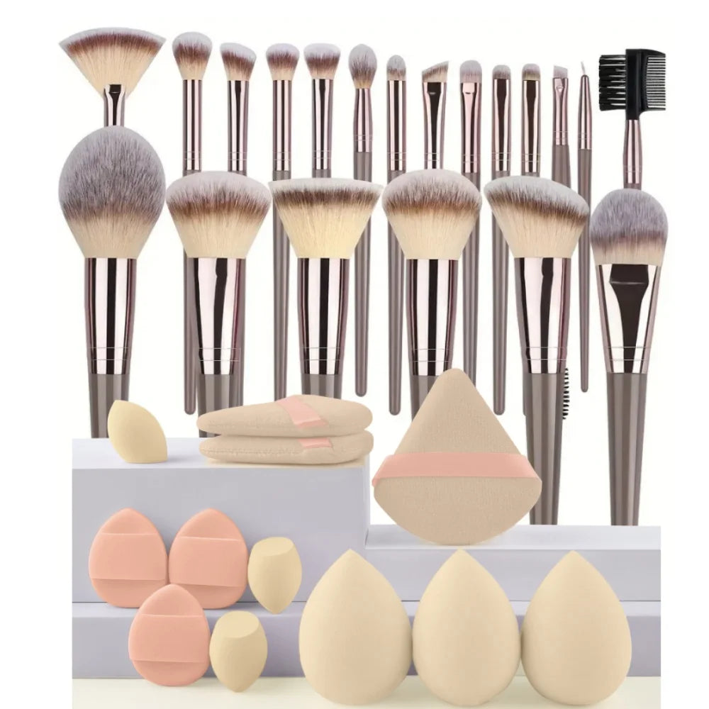 Kit de Brochas de Maquillaje Suaves de 3 a 20 Piezas para Rostro y Ojos con Brocha Kabuki