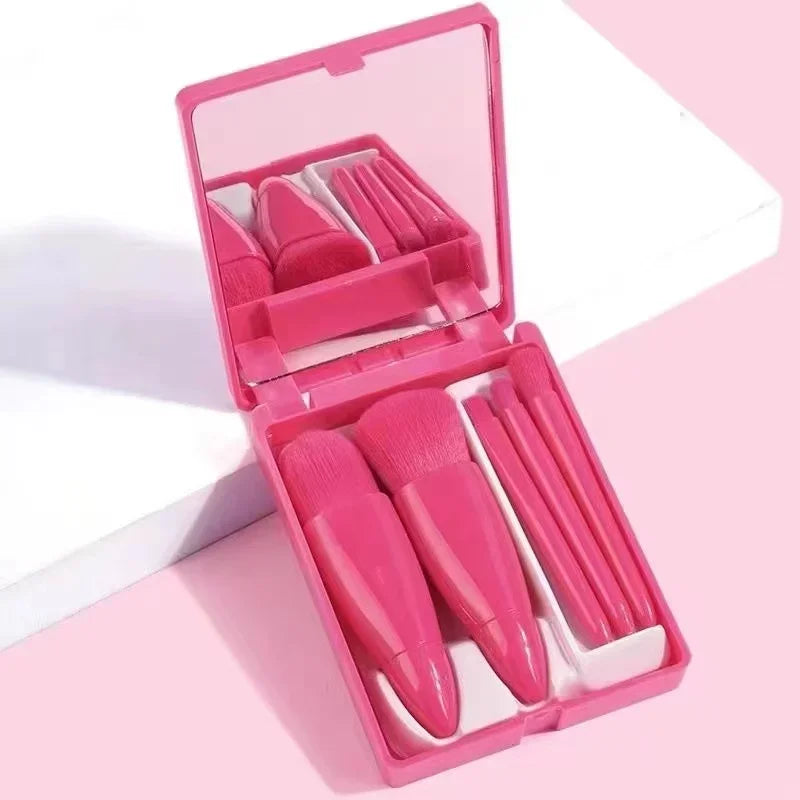 Kit de 10 Brochas de Maquillaje Portátiles para Principiantes con Mango de Cristal y Cosmetiquera