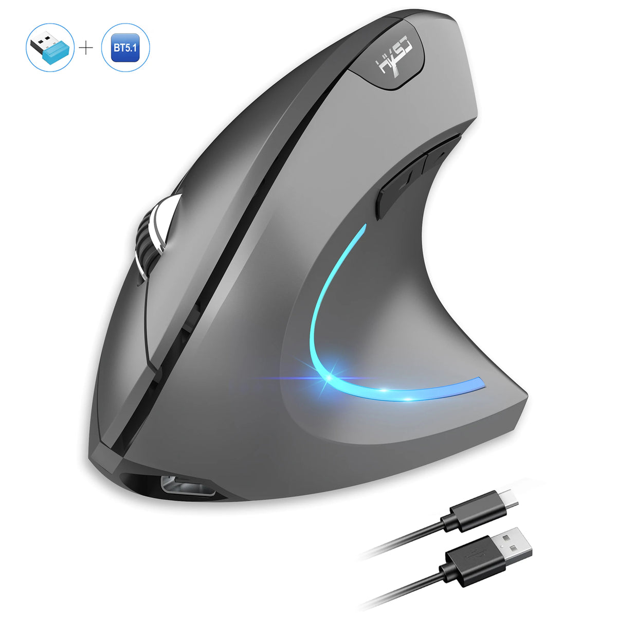 Mouse Ergonómico Vertical HXSJ Doble Modo Recargable