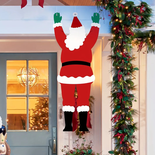 Figura Colgante Navideña de Santa Claus Escalando para Puerta, Pared y Porche