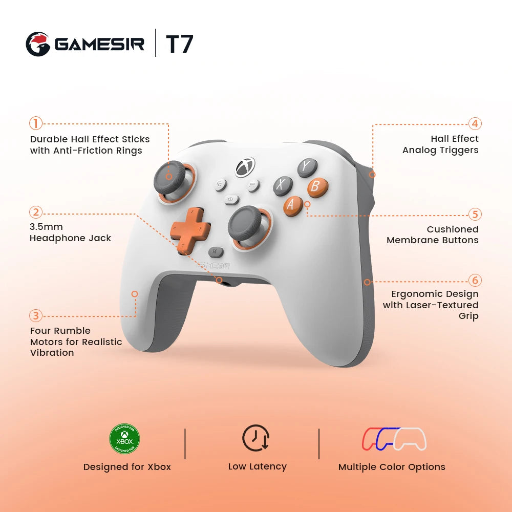 Mando Alámbrico GameSir T7 con Sensores Hall Effect para Xbox Series X/S, Xbox One y PC