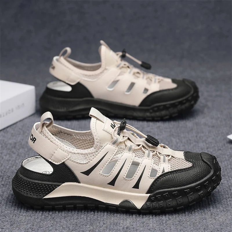Sandalias casuales para hombre 2026 Nuevo verano de malla transpirable hueco hacia fuera slip en sandalias de moda Flip Flops cruz borde al por mayor