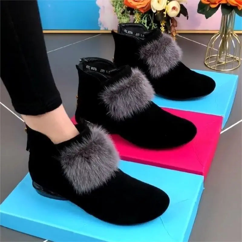 Botas Mujer Zapato para Mujeres 2023 Invierno Felpa Caliente Mujeres Bota de Tacón Bajo Antideslizante Viajer Señoras Zapatos de Moda Cremallera Bota de Tobillo