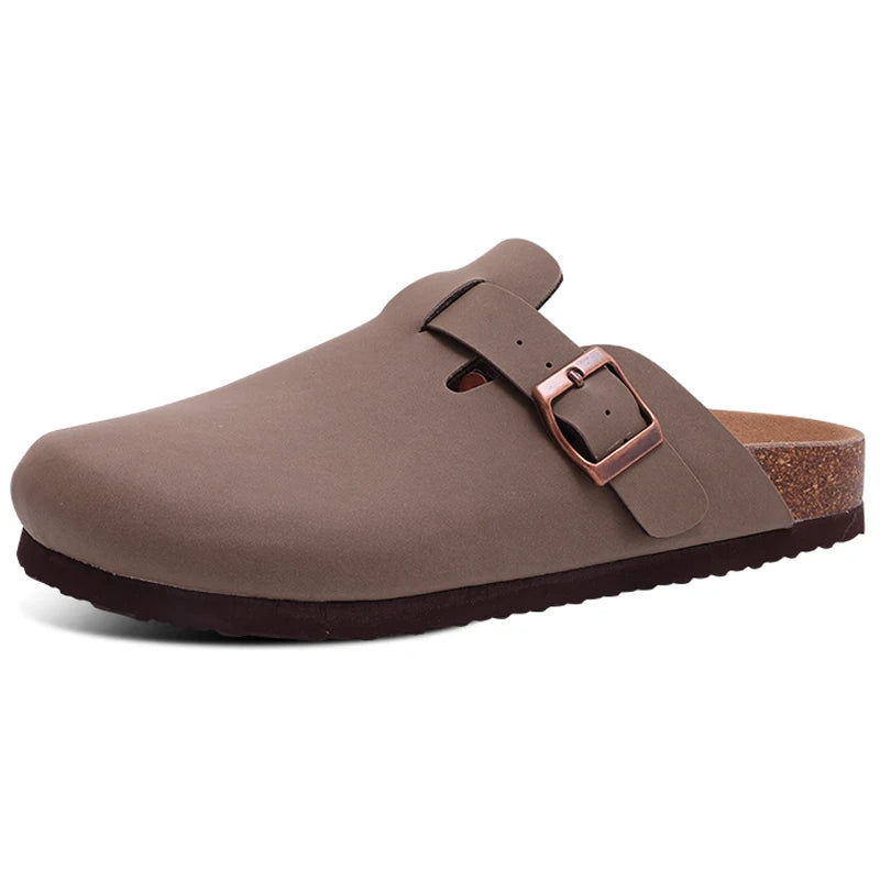 Asgard Mujeres Cork Sole Zuecos Zapatillas Moda Vaca Gamuza Plana Mulas Con Hebilla Ajustable Hombres Zapatos De Patata De Cuero Sandalias De Playa