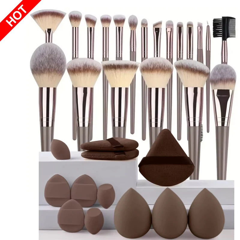 Kit de Brochas de Maquillaje Suaves de 3 a 20 Piezas para Rostro y Ojos con Brocha Kabuki