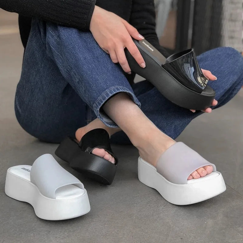 Mini Melissa Sandal Summe Women Slippers Wedges Platform Beach Flip Flops Trend High Heels Ladies Shoes Pumps Thick Slides Women