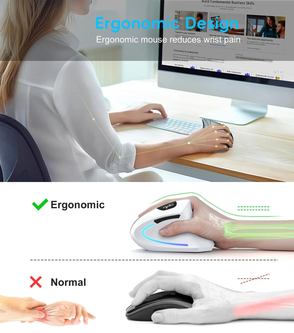 Mouse Ergonómico Vertical HXSJ Doble Modo Recargable