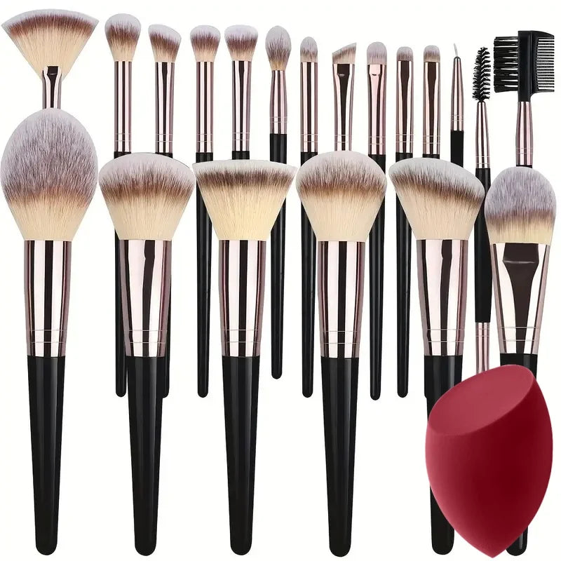 Kit de Brochas de Maquillaje Suaves de 3 a 20 Piezas para Rostro y Ojos con Brocha Kabuki