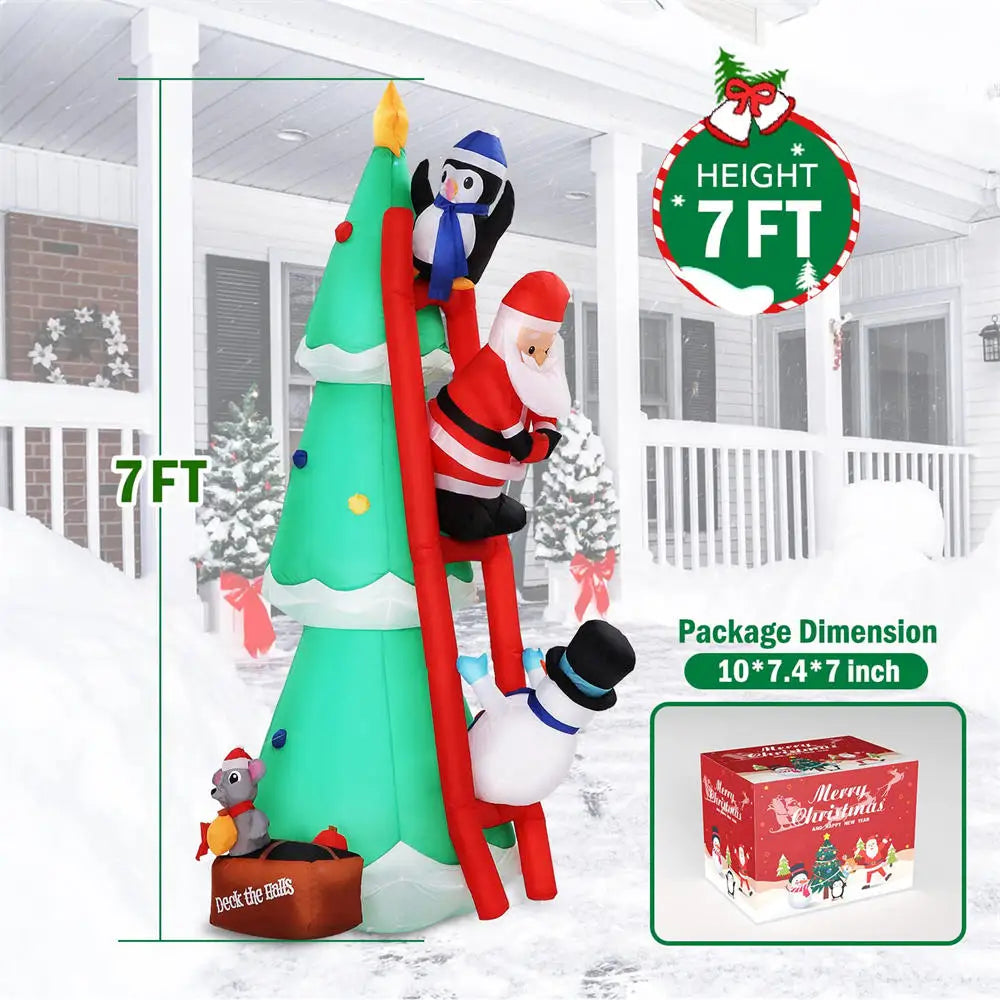 Christmas Inflatable DIY Decor Outdoor Giant Xmas Tree 7FT Lighted Blow Up Santa Claus Climbing Tree for HolidayYard Decor