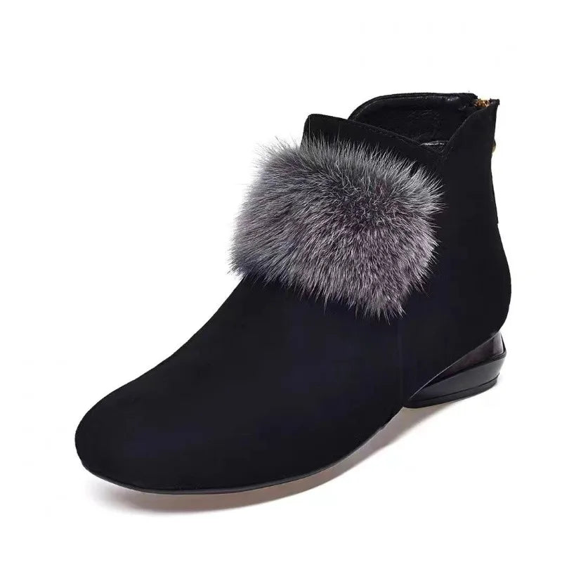 Botas Mujer Zapato para Mujeres 2023 Invierno Felpa Caliente Mujeres Bota de Tacón Bajo Antideslizante Viajer Señoras Zapatos de Moda Cremallera Bota de Tobillo