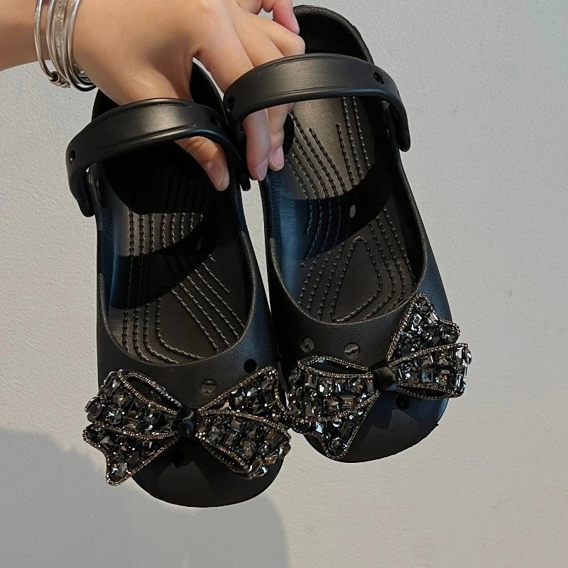 Elegantes zapatos de lazo encantos falsos diamante DIY Fashion Ballet Clogs Accesorios adecuados para zapatos de agujero Sandalias Vacaciones Regalos de fiesta