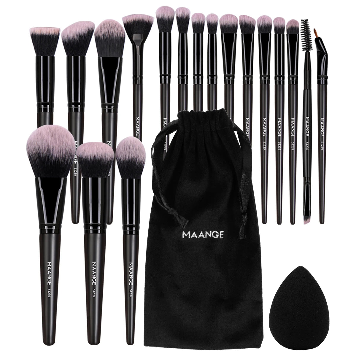 Kit de Brochas Profesionales MAANGE 18 Pzas + Borla para Polvo para Rostro y Ojos