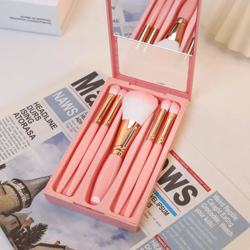 Kit de 10 Brochas de Maquillaje Portátiles para Principiantes con Mango de Cristal y Cosmetiquera