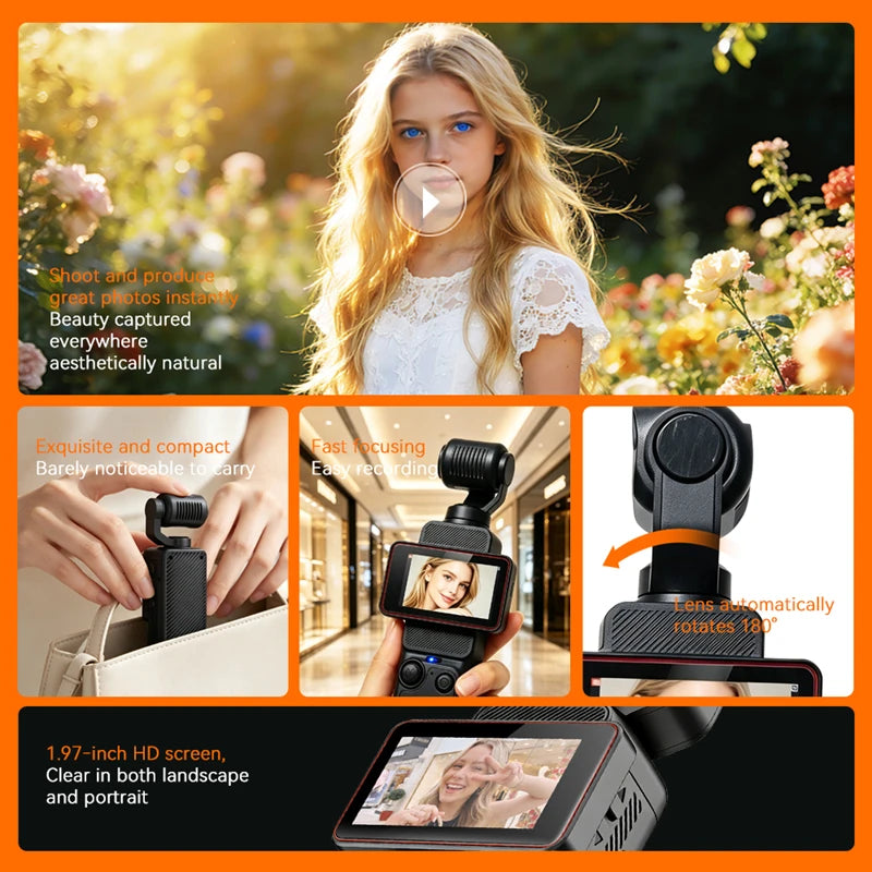 Mini Cámara Deportiva Lenovo de Bolsillo con Lente Giratorio, Estabilizador y Wi-Fi