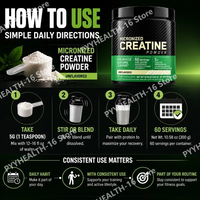 Micronized Creatine Monohydrate Powder,Support Muscle Strength & Endurance, Workout Supplement for Gym, Easy Mix, Unflavored