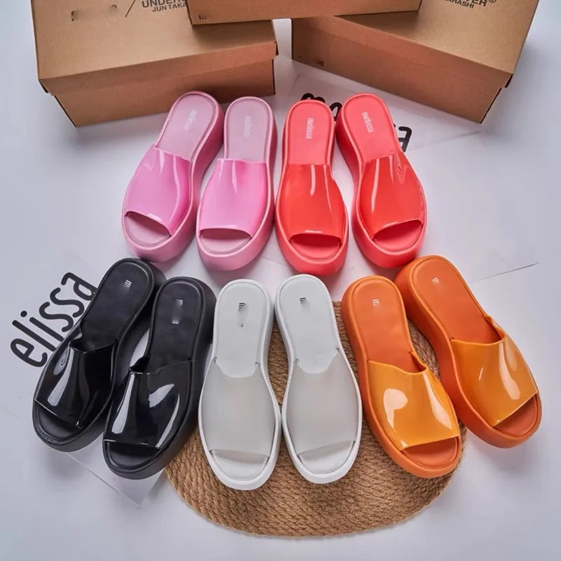 Mini Melissa Sandal Summe Women Slippers Wedges Platform Beach Flip Flops Trend High Heels Ladies Shoes Pumps Thick Slides Women