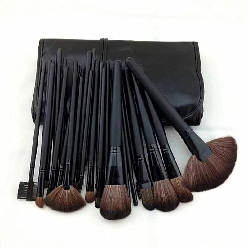 Kit de 24 Brochas de Maquillaje Profesionales para Base, Sombras y Polvo con Estuche