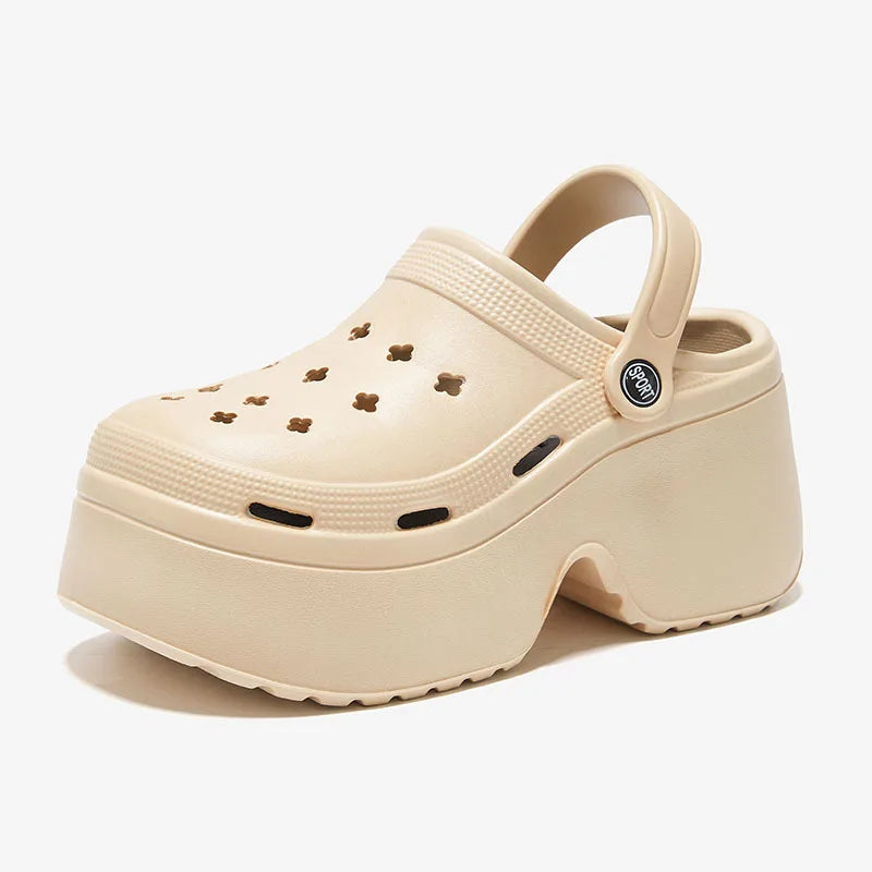 9CM grueso sandalias de las mujeres 2024 nuevas zapatillas de verano de tacón alto suave suela de playa zapatos de jardín al aire libre impermeable zapatos de agujero de las mujeres
