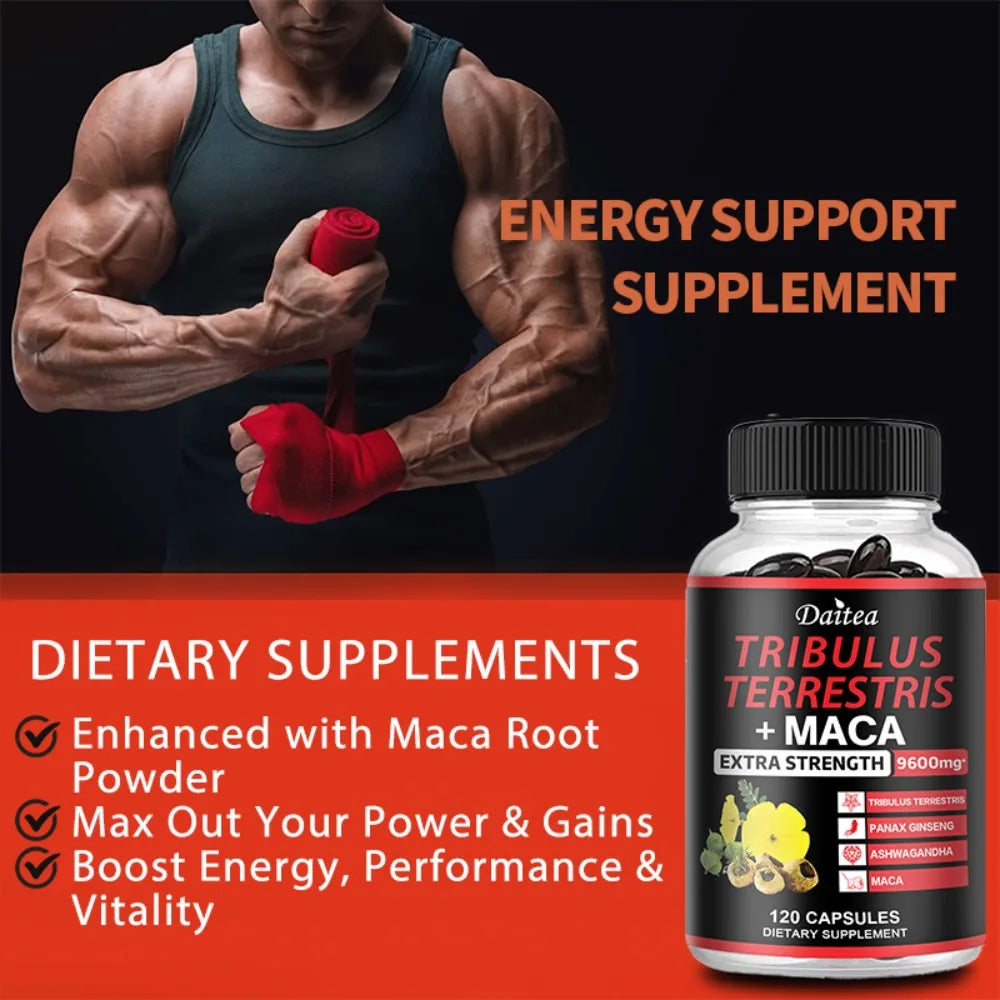 Complejo de Tríbulus Terrestris + Maca, Ashwagandha y Panax Ginseng para Vitalidad y Resistencia