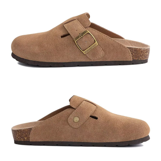 Asgard Mujeres Cork Sole Zuecos Zapatillas Moda Vaca Gamuza Plana Mulas Con Hebilla Ajustable Hombres Zapatos De Patata De Cuero Sandalias De Playa