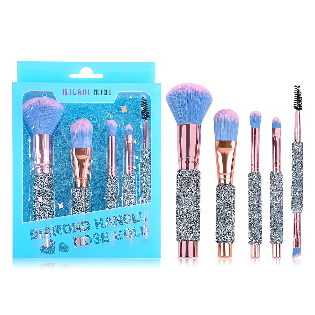 5pcs/10pcs Luxury Rhinestone-encrusted Makeup Brushes Set with Rose Gold PU Bag Portable Travel Beauty Tools for Women