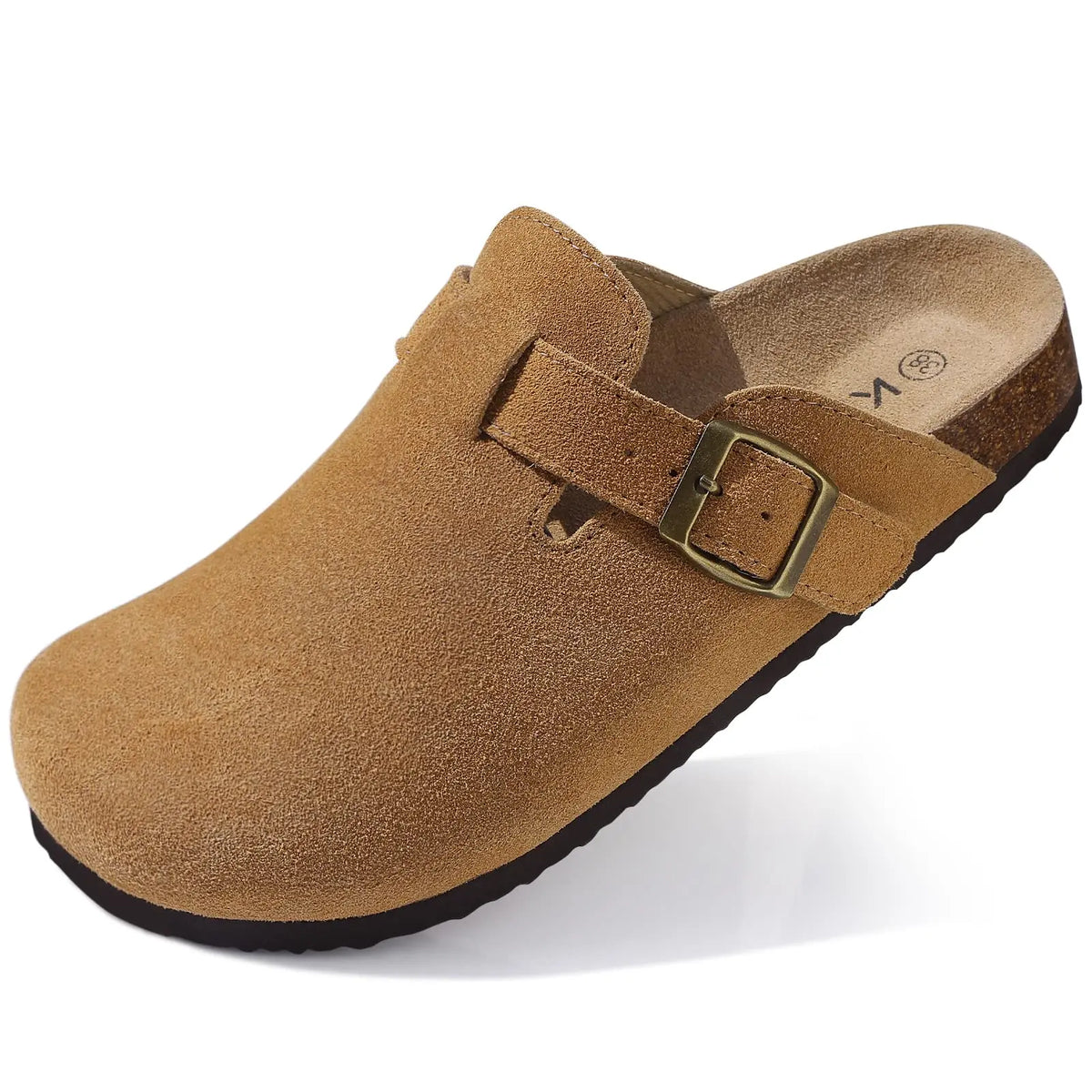 Asgard Mujeres Cork Sole Zuecos Zapatillas Moda Vaca Gamuza Plana Mulas Con Hebilla Ajustable Hombres Zapatos De Patata De Cuero Sandalias De Playa