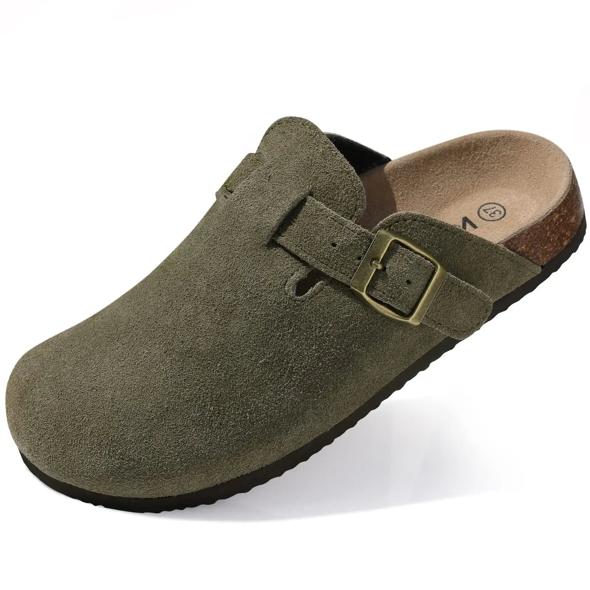 Asgard Mujeres Cork Sole Zuecos Zapatillas Moda Vaca Gamuza Plana Mulas Con Hebilla Ajustable Hombres Zapatos De Patata De Cuero Sandalias De Playa