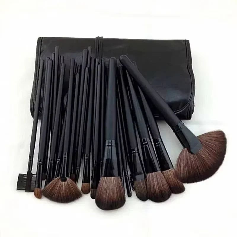 Kit de 24 Brochas de Maquillaje Profesionales para Base, Sombras y Polvo con Estuche