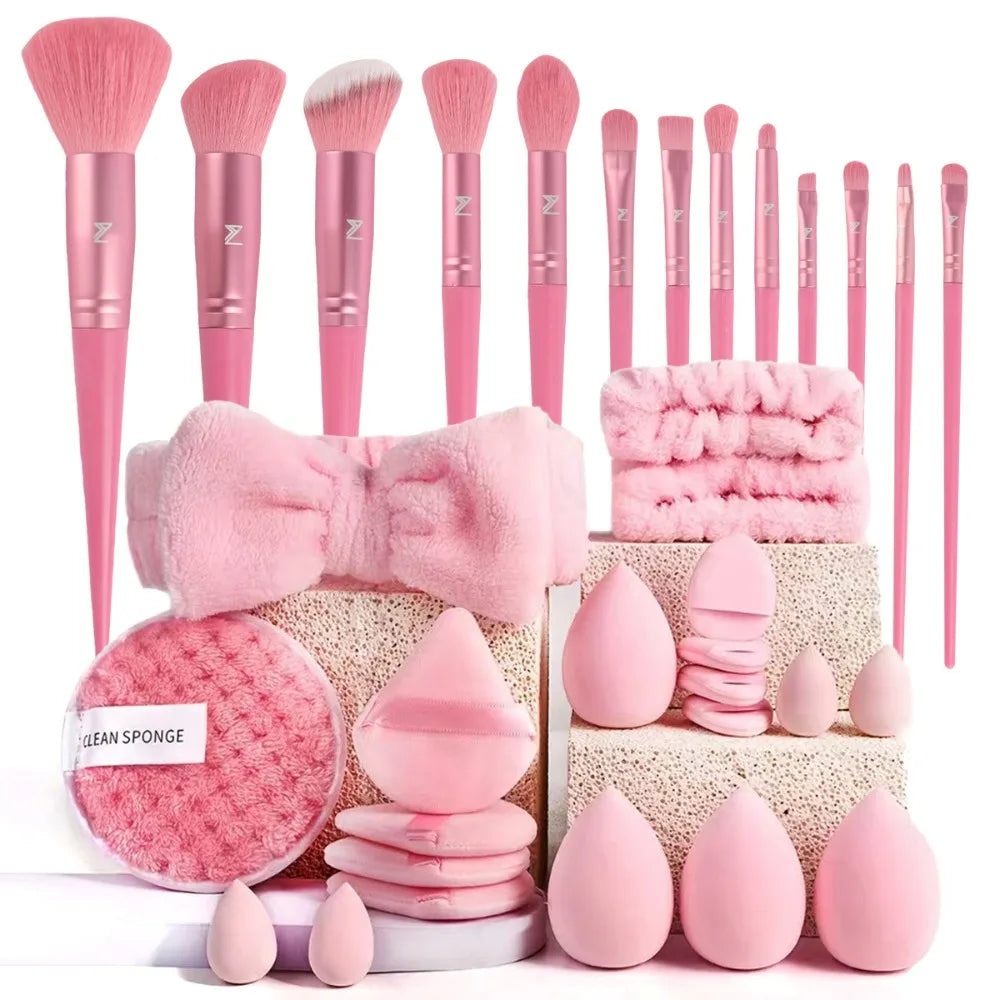 Set de Brochas Profesionales con Diadema y Muñequeras de Spa para Skincare y Maquillaje (20 a 40 Piezas)