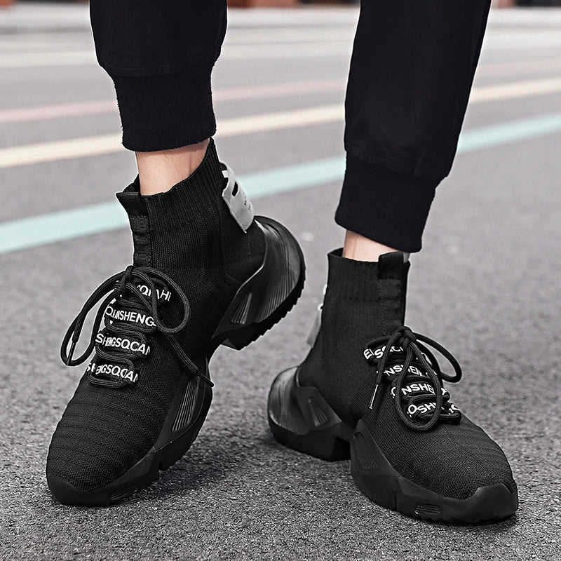YRZL Moda de alta calidad Zapatillas de deporte de malla Hombres Zapatos casuales Ligeros Cómodos Cordones Hombres Zapatillas de deporte de cabeza alta