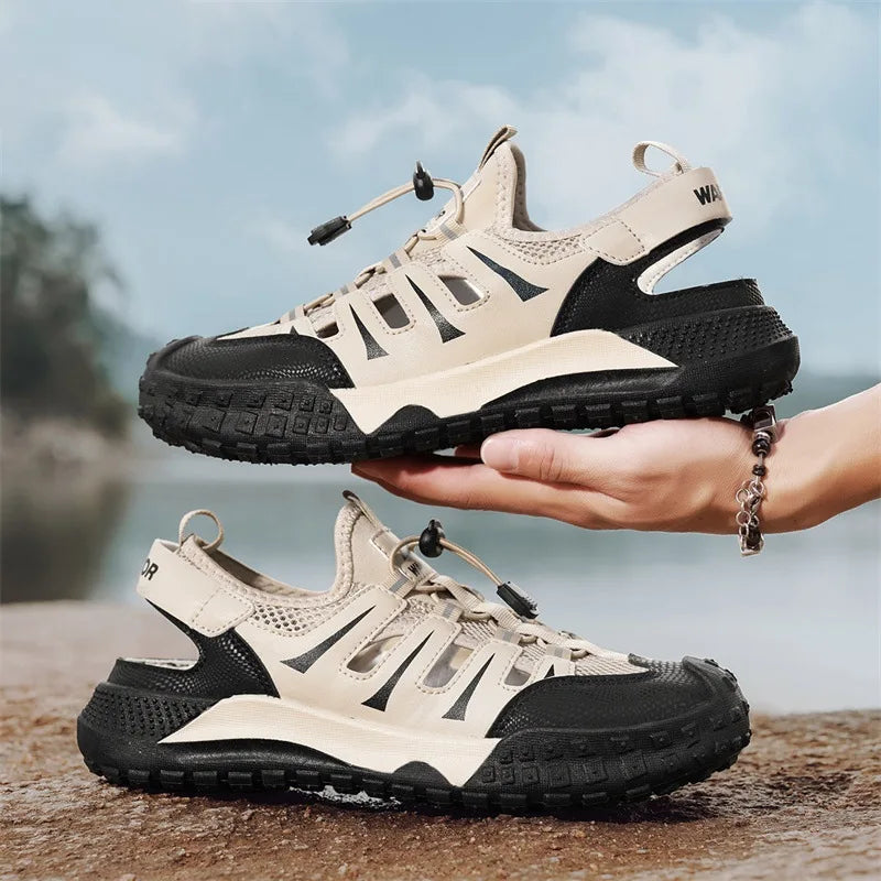 Sandalias casuales para hombre 2026 Nuevo verano de malla transpirable hueco hacia fuera slip en sandalias de moda Flip Flops cruz borde al por mayor