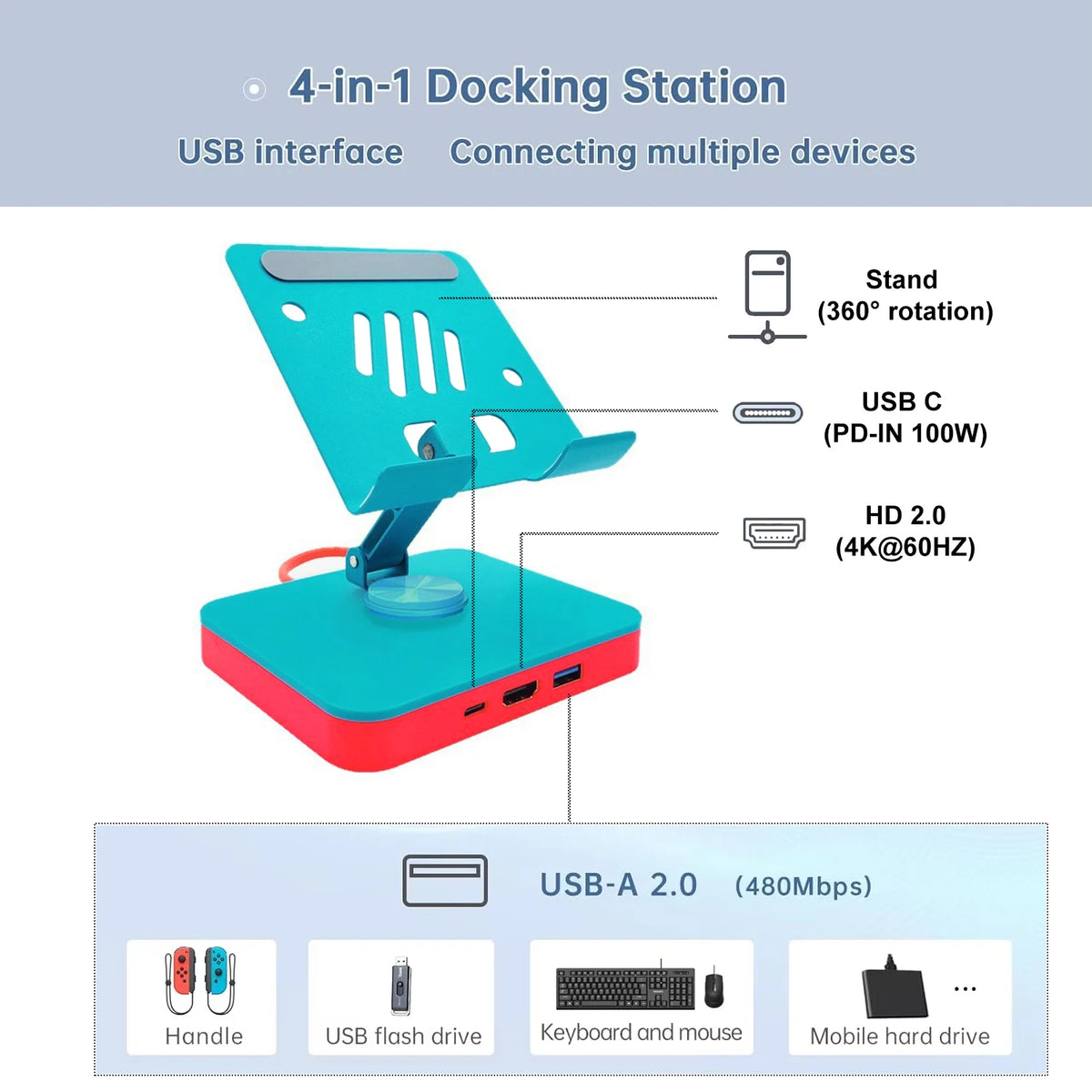 Base Soporte Dock 3 en 1 RGEEK para Nintendo Switch 1 y 2