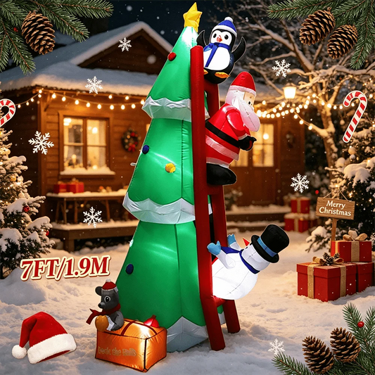 Árbol Navideño Inflable Gigante de 2.1m con Santa Escalando y Luces LED para Jardín