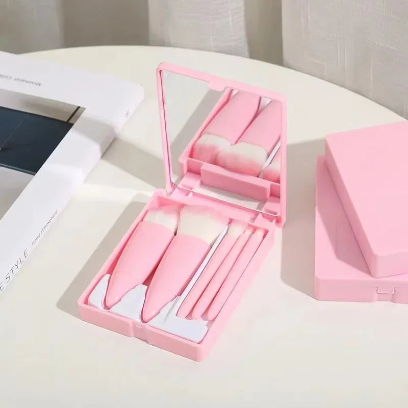 Kit de 10 Brochas de Maquillaje Portátiles para Principiantes con Mango de Cristal y Cosmetiquera