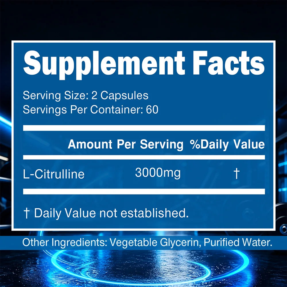 L-Citrulina 3000 mg en Cápsulas para Resistencia y Rendimiento Físico