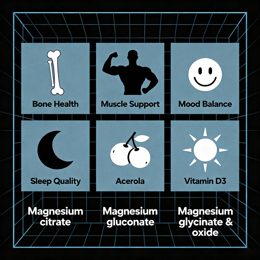 Complejo de Magnesio 4 en 1 para Músculos, Huesos y Relajación