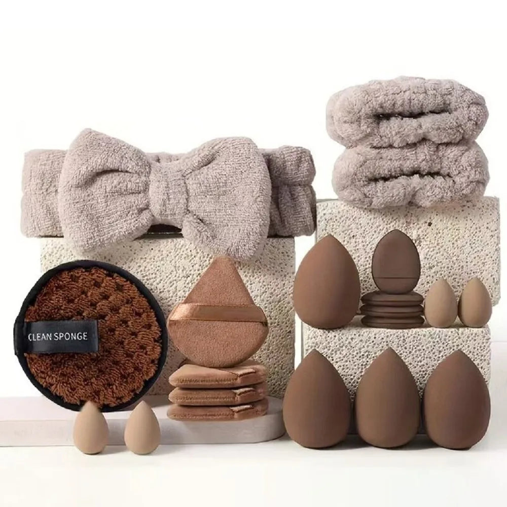 Set de Brochas Profesionales con Diadema y Muñequeras de Spa para Skincare y Maquillaje (20 a 40 Piezas)