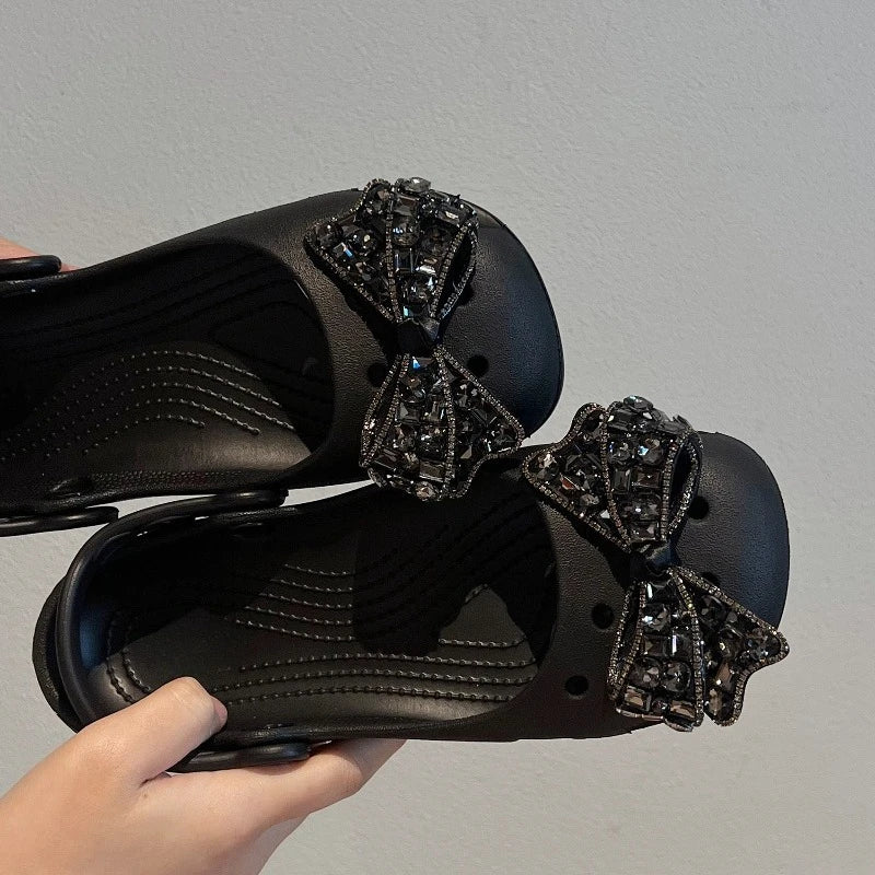 Elegantes zapatos de lazo encantos falsos diamante DIY Fashion Ballet Clogs Accesorios adecuados para zapatos de agujero Sandalias Vacaciones Regalos de fiesta