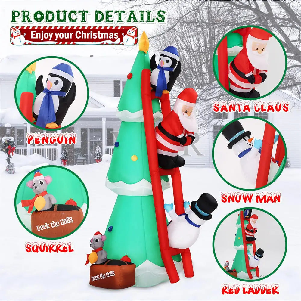 Christmas Inflatable DIY Decor Outdoor Giant Xmas Tree 7FT Lighted Blow Up Santa Claus Climbing Tree for HolidayYard Decor