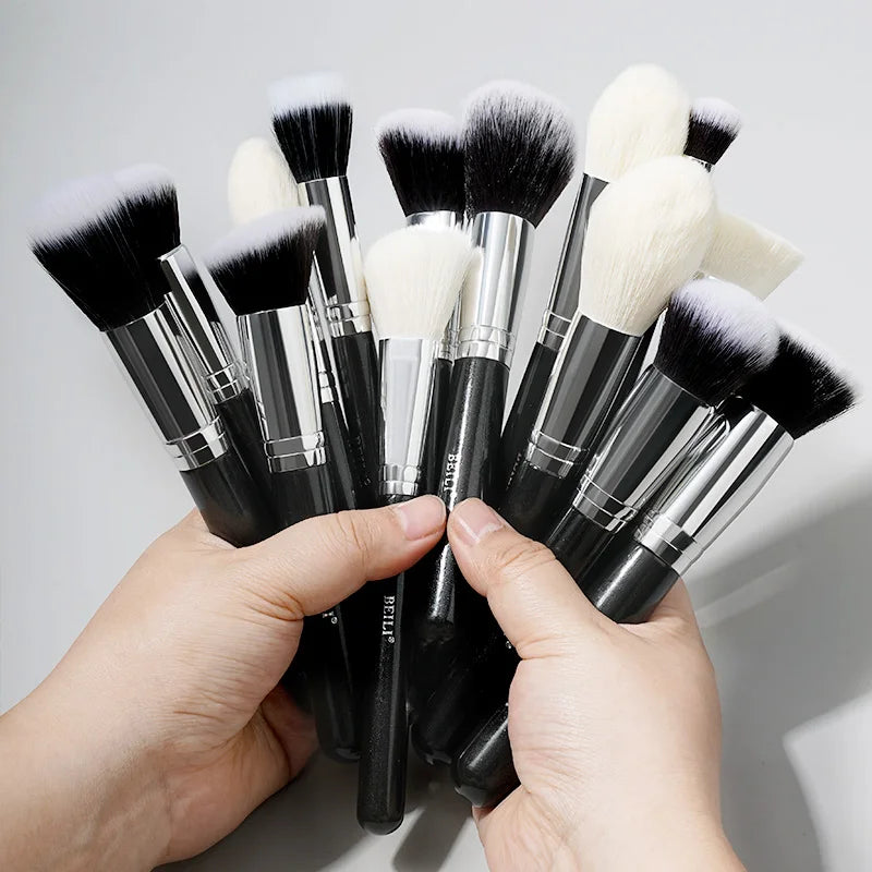 Kit de Brochas Profesionales de Pelo Natural de Cabra (30 Pzs) para Base, Polvo y Rubor