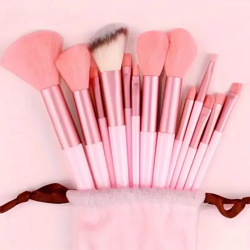 Kit de 10 Brochas de Maquillaje Portátiles para Principiantes con Mango de Cristal y Cosmetiquera