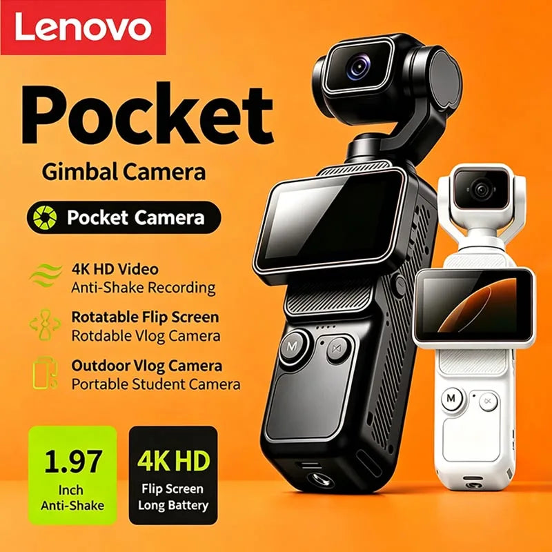 Mini Cámara Deportiva Lenovo de Bolsillo con Lente Giratorio, Estabilizador y Wi-Fi