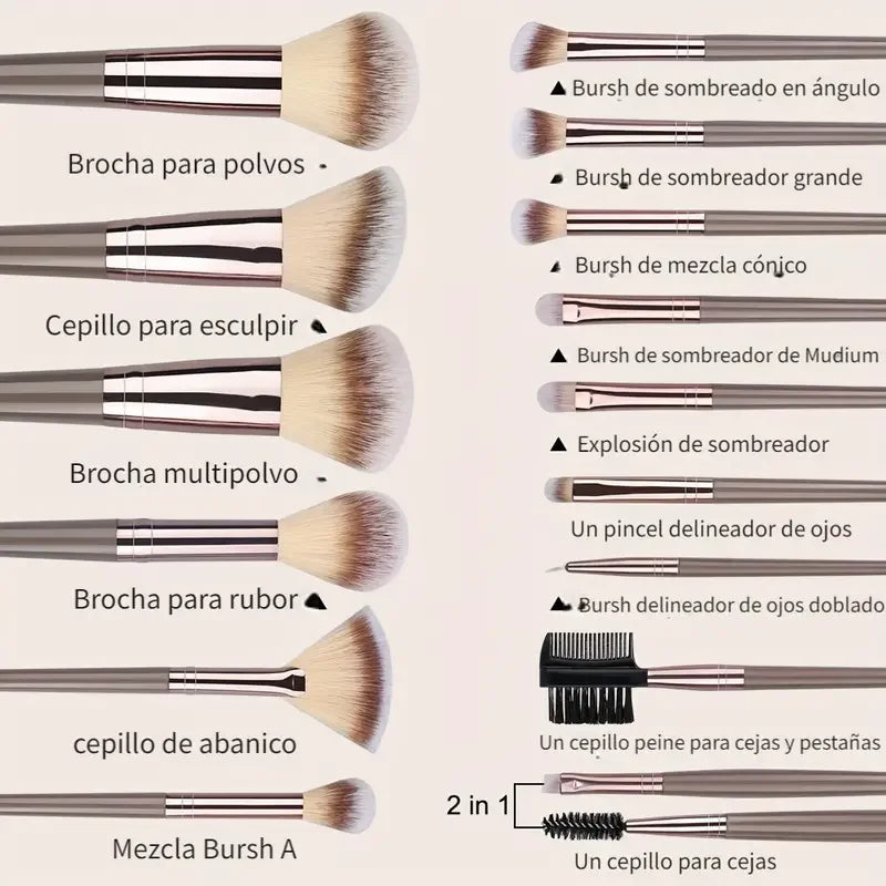Kit de Brochas de Maquillaje Suaves de 3 a 20 Piezas para Rostro y Ojos con Brocha Kabuki