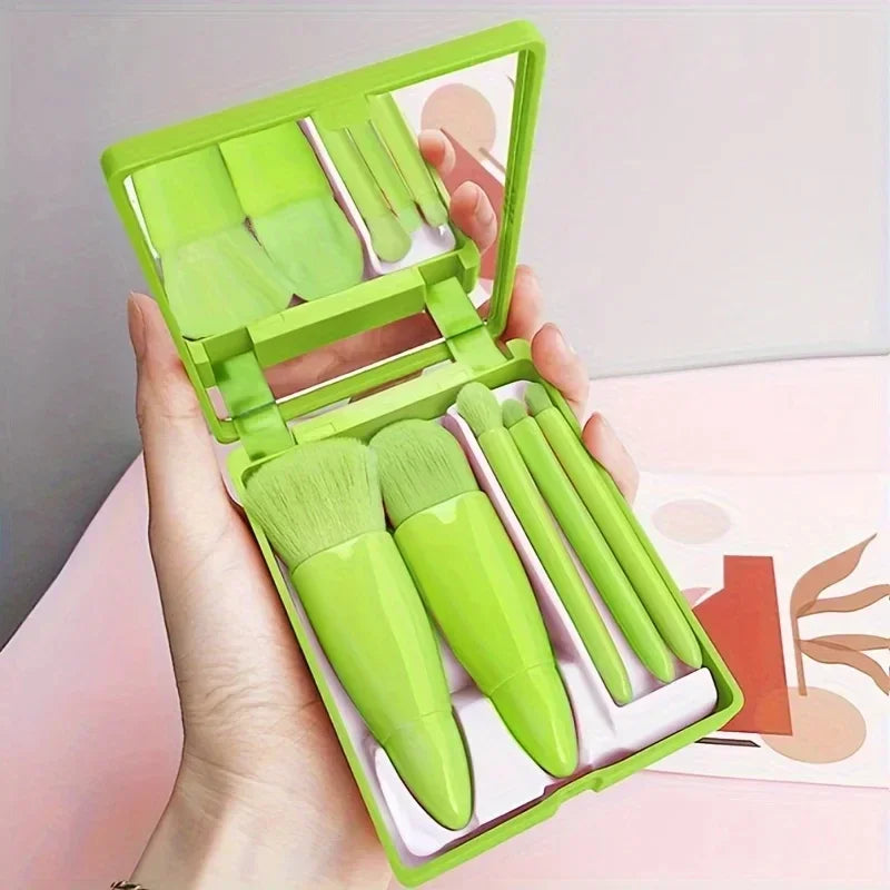 Kit de 10 Brochas de Maquillaje Portátiles para Principiantes con Mango de Cristal y Cosmetiquera