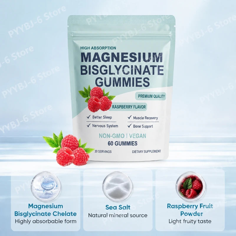 Gomitas de Bisglicinato de Magnesio Alta Absorción Sabor Frambuesa (60 Gomitas)