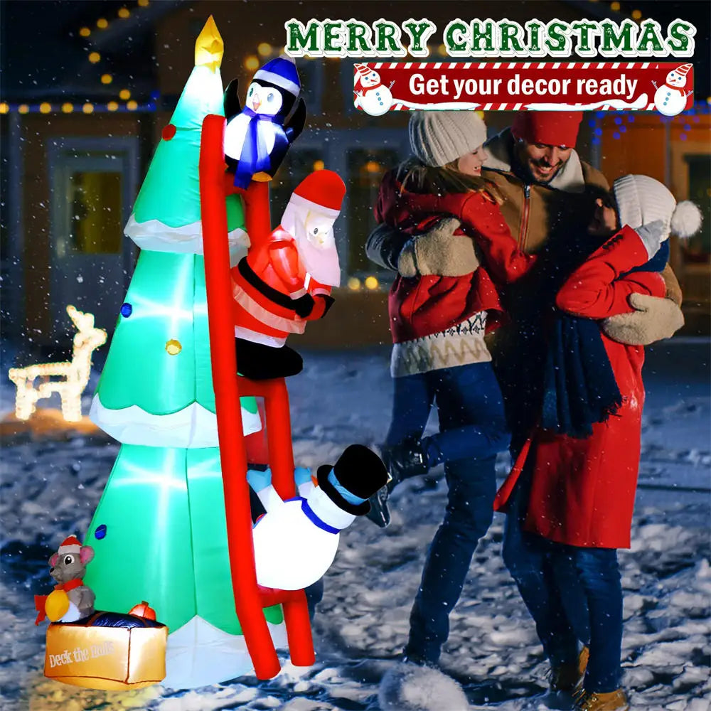 Christmas Inflatable DIY Decor Outdoor Giant Xmas Tree 7FT Lighted Blow Up Santa Claus Climbing Tree for HolidayYard Decor