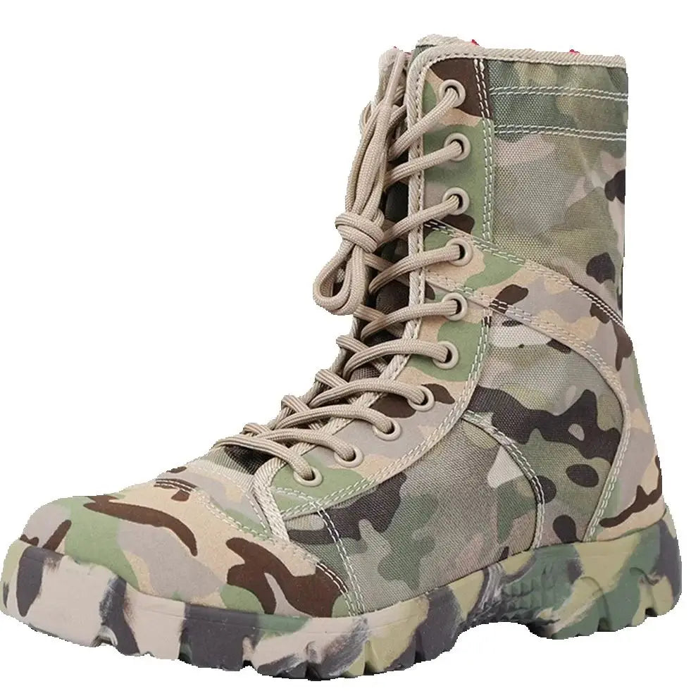 Impermeable Hombres Botas Con Cordones Botas Al Aire Libre Botas Transpirable Lona Camuflaje Táctico Combat Desert Zapatos De Tobillo D139